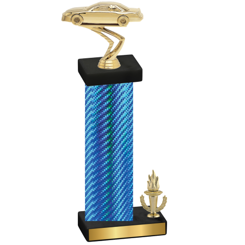 Accented Single Blue Carbon Fiber Victory Cars Trophy