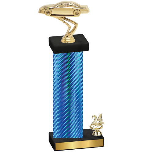 Accented Single Blue Carbon Fiber Year Cars Trophy