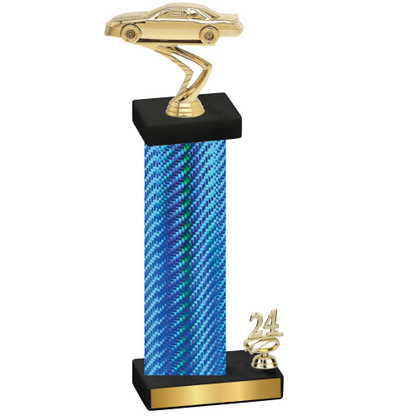 Accented Single Blue Carbon Fiber Year Cars Trophy