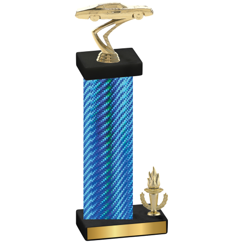 Accented Single Blue Carbon Fiber Victory Cars Trophy