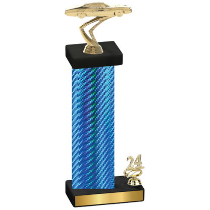 Accented Single Blue Carbon Fiber Year Cars Trophy