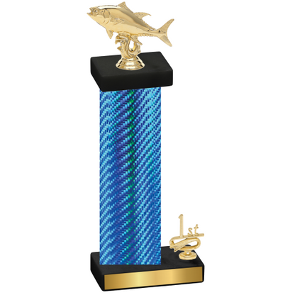 Accented Single Blue Carbon Fiber First Place Fishing Trophy