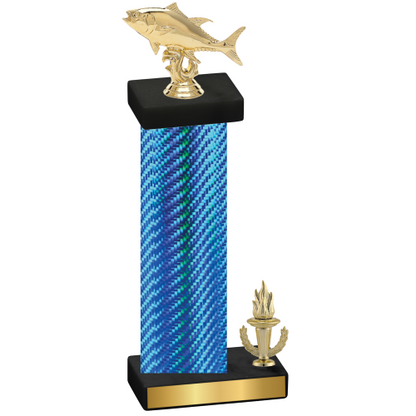 Accented Single Blue Carbon Fiber Victory Fishing Trophy