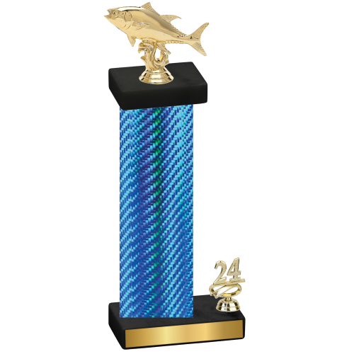 Accented Single Blue Carbon Fiber Year Fishing Trophy