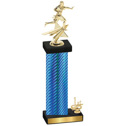 Accented Single Blue Carbon Fiber First Place Flag Football Trophy