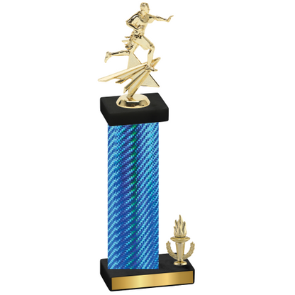 Accented Single Blue Carbon Fiber Victory Flag Football Trophy