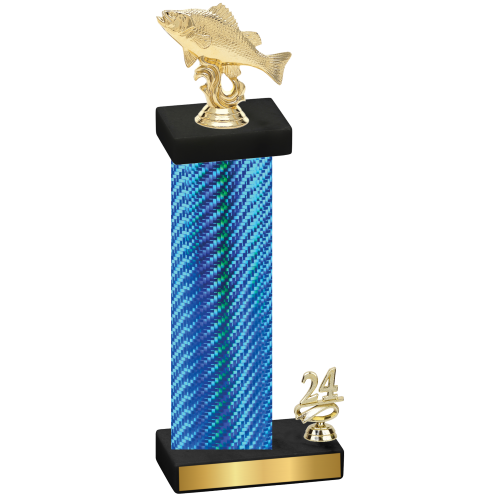 Accented Single Blue Carbon Fiber Year Fishing Trophy