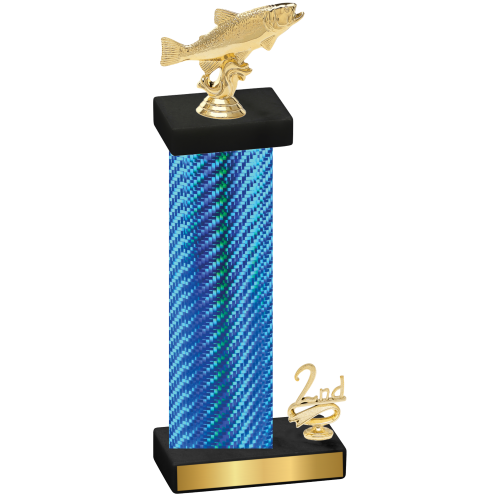 Accented Single Blue Carbon Fiber Second Place Fishing Trophy