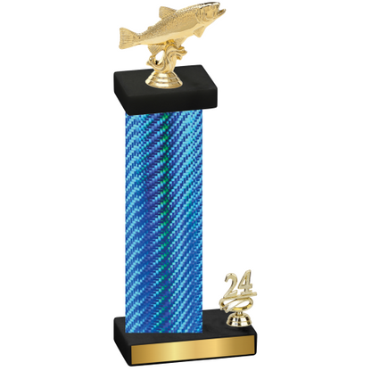 Accented Single Blue Carbon Fiber Year Fishing Trophy