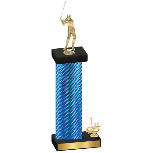 Accented Single Blue Carbon Fiber First Place Golf Trophy