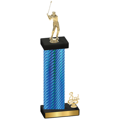 Accented Single Blue Carbon Fiber Third Place Golf Trophy