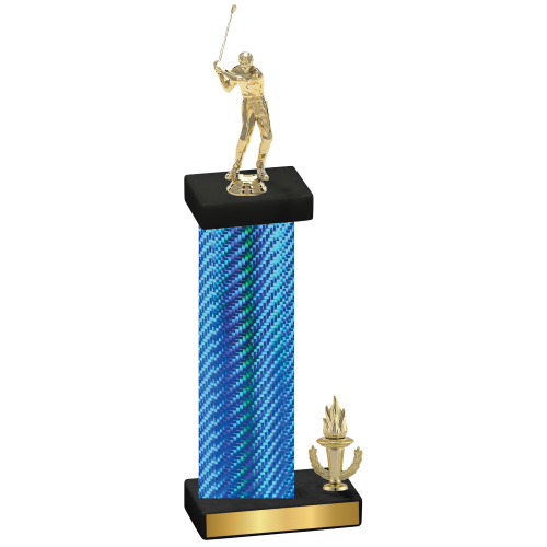 Accented Single Blue Carbon Fiber Victory Golf Trophy