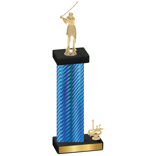 Accented Single Blue Carbon Fiber First Place Golf Trophy