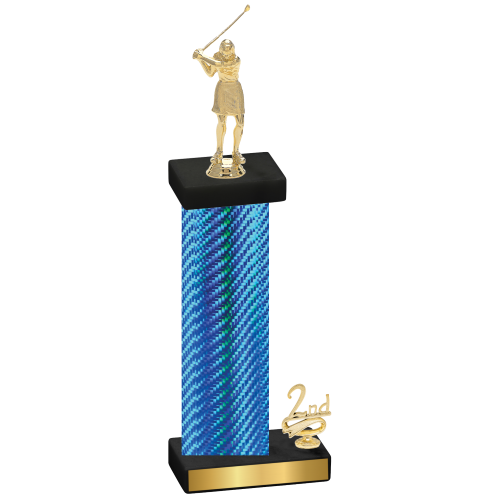 Accented Single Blue Carbon Fiber Second Place Golf Trophy