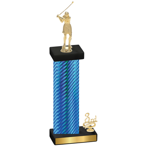 Accented Single Blue Carbon Fiber Third Place Golf Trophy
