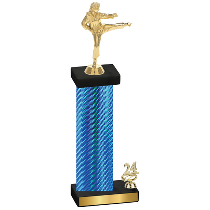 Accented Single Blue Carbon Fiber Year Karate Trophy