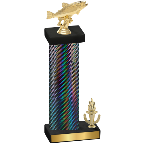 Accented Single Black Carbon Fiber Victory Fishing Trophy