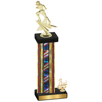 Accented Single Flag USA Third Place Football Trophy