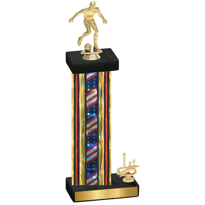 Accented Single Flag USA First Place Soccer Trophy