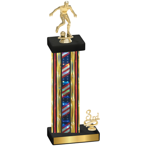 Accented Single Flag USA Third Place Soccer Trophy