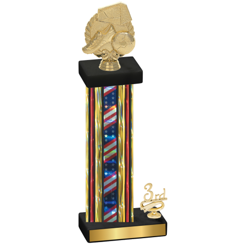 Accented Single Flag USA Third Place Soccer Trophy