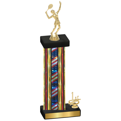 Accented Single Flag USA First Place Tennis Trophy