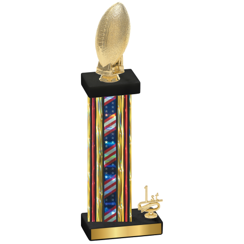 Accented Single Flag USA First Place Football Trophy