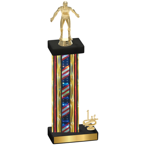 Accented Single Flag USA First Place Wrestling Trophy