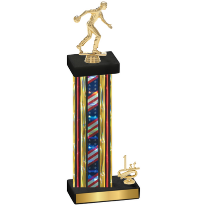 Accented Single Flag USA First Place Bowling Trophy