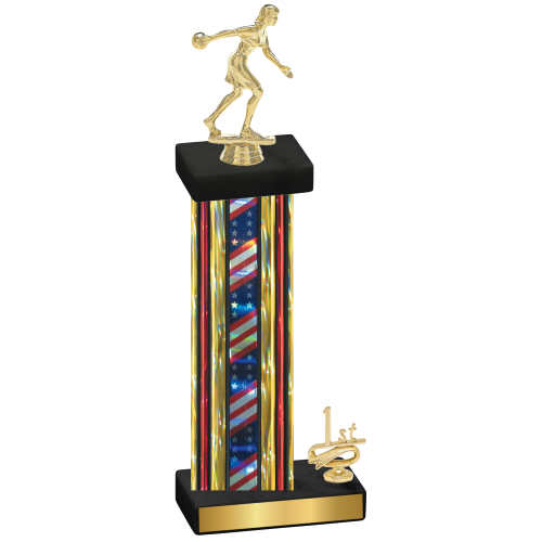 Accented Single Flag USA First Place Bowling Trophy