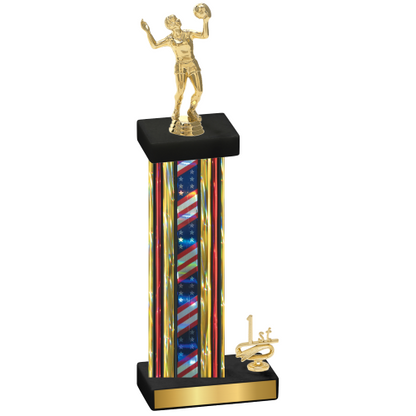 Accented Single Flag USA First Place Volleyball Trophy