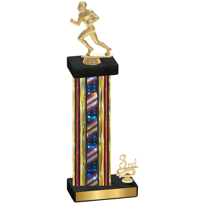 Accented Single Flag USA Third Place Football Trophy