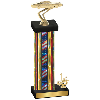 Accented Single Flag USA First Place Cars Trophy