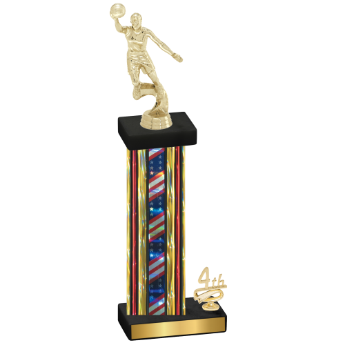 Accented Single Flag USA Fourth Place Basketball Trophy