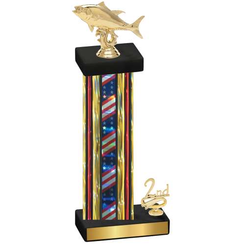 Accented Single Flag USA Second Place Fishing Trophy