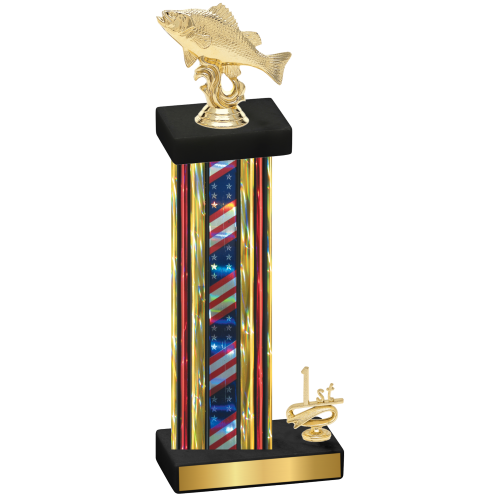 Accented Single Flag USA First Place Fishing Trophy