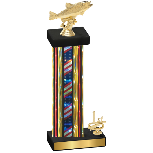 Accented Single Flag USA First Place Fishing Trophy