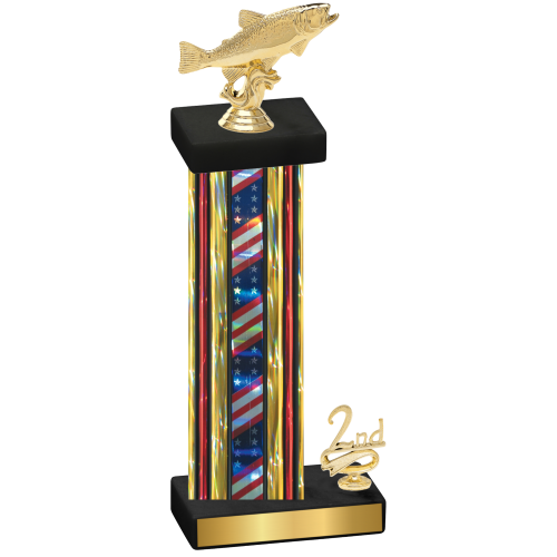 Accented Single Flag USA Second Place Fishing Trophy