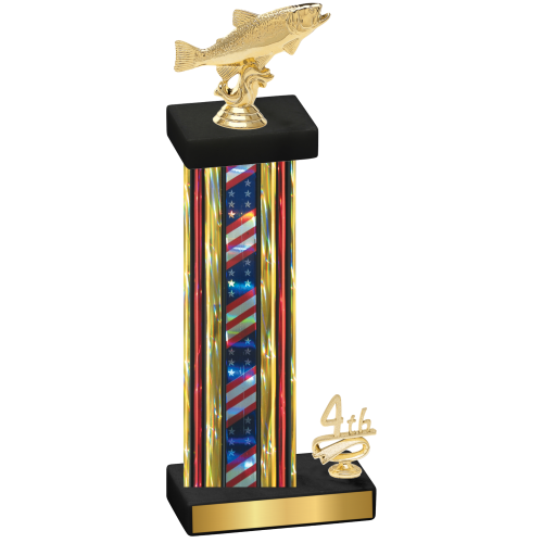 Accented Single Flag USA Fourth Place Fishing Trophy