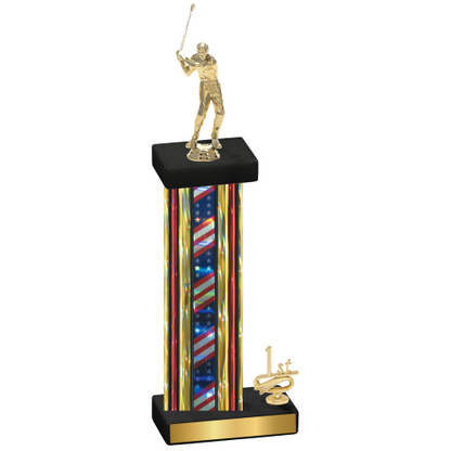 Accented Single Flag USA First Place Golf Trophy