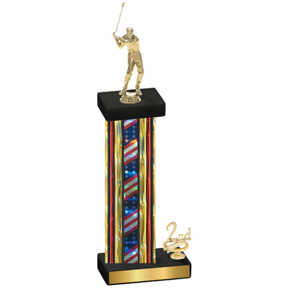 Accented Single Flag USA Second Place Golf Trophy