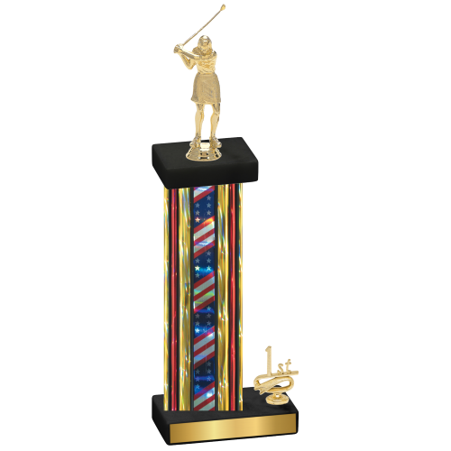 Accented Single Flag USA First Place Golf Trophy