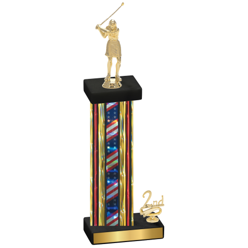 Accented Single Flag USA Second Place Golf Trophy