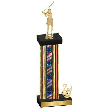 Accented Single Flag USA Second Place Golf Trophy