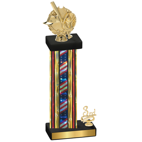 Accented Single Flag USA Third Place Baseball Trophy