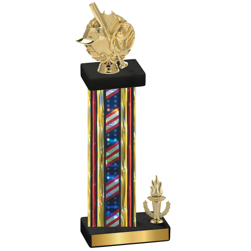 Accented Single Flag USA Victory Baseball Trophy