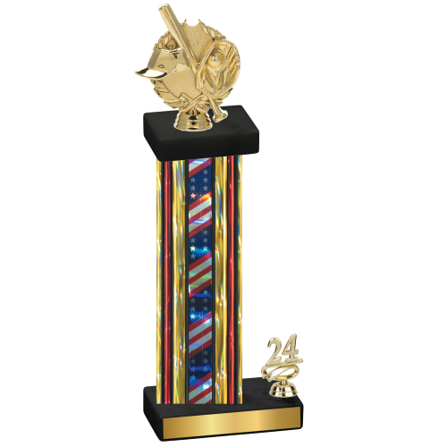 Accented Single Flag USA Year Baseball Trophy