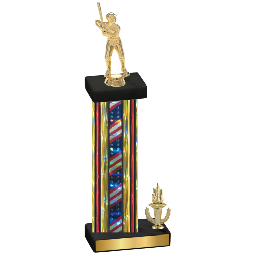 Accented Single Flag USA Victory Baseball Trophy