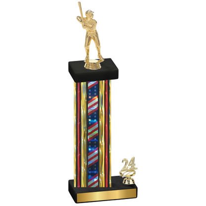 Accented Single Flag USA Year Baseball Trophy