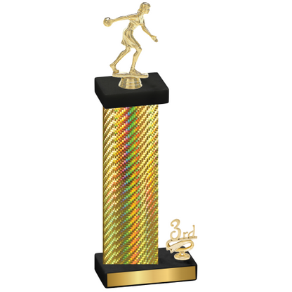 Accented Single Gold Carbon Fiber Third Place Bowling Trophy